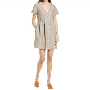 Madewell Linen Blend Alexandra Button-Front Mini Babydoll Dress